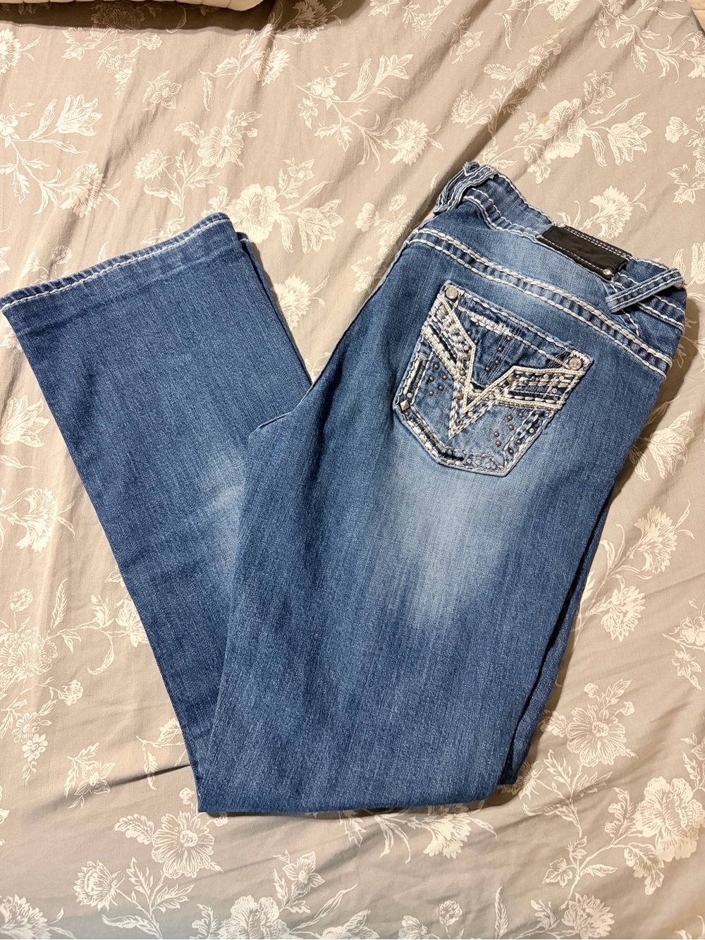 Vigoss Medium Blue Boot Cut Jeans with Embellished Back Pocket